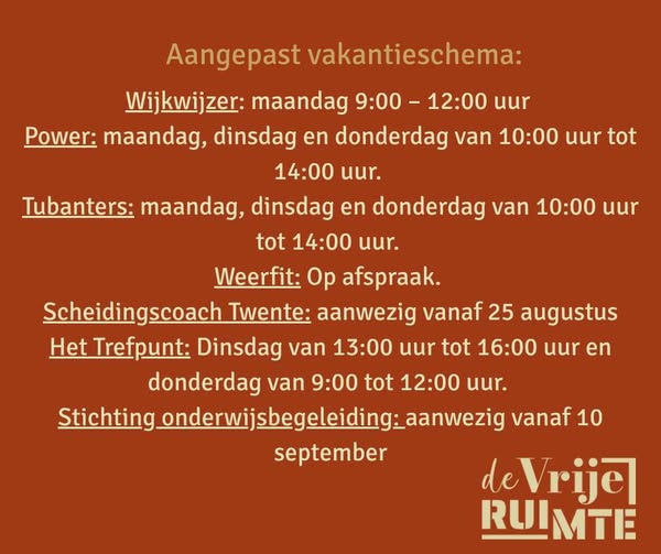 Ons aangepaste vakantieschema