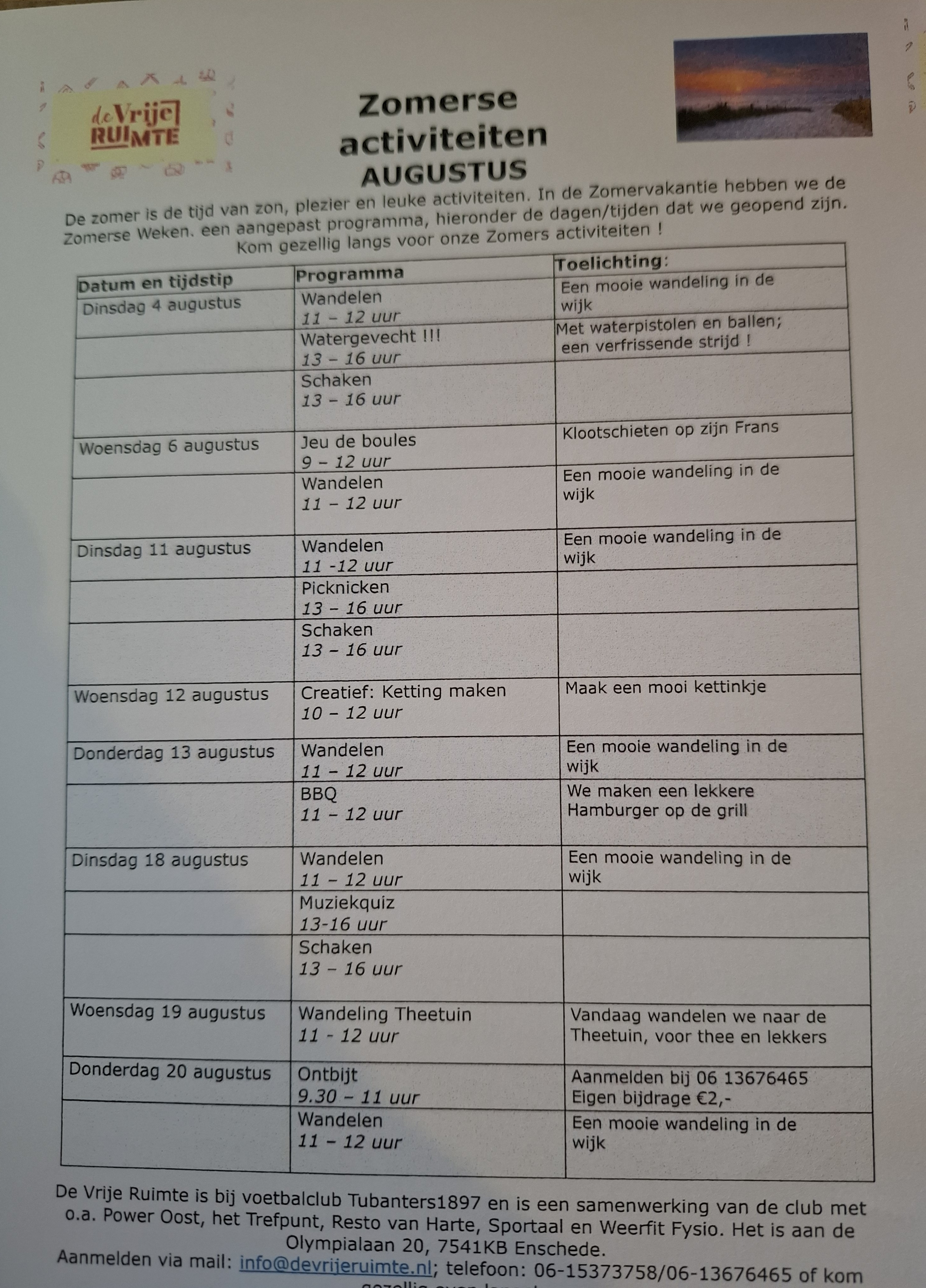 Zomeractiviteiten De Vrije Ruimte